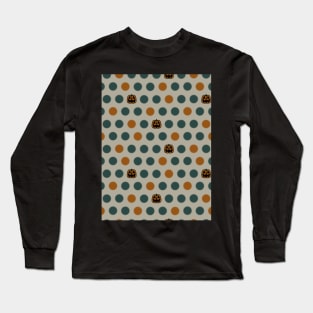 Polka Dots and Scattered Pumpkins - Halloween Pattern - Dark Colors Long Sleeve T-Shirt
